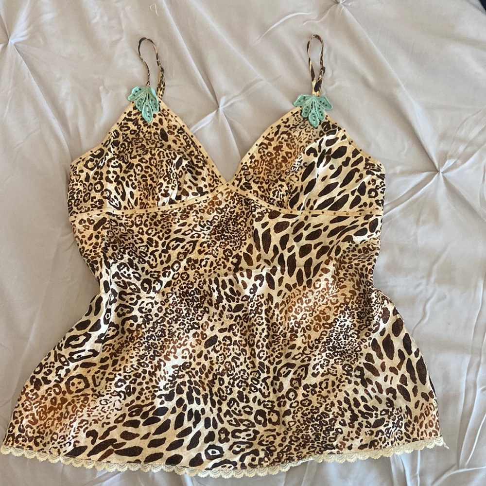 y2k silk leopard cami top